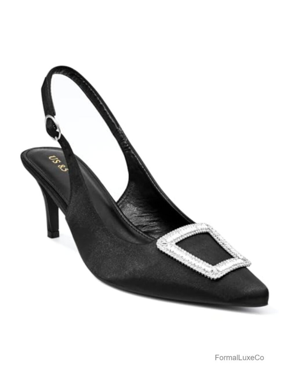 Rhinestone Satin Slingback Pumps Pointed Toe Stiletto Heels Party Dress Shoes
